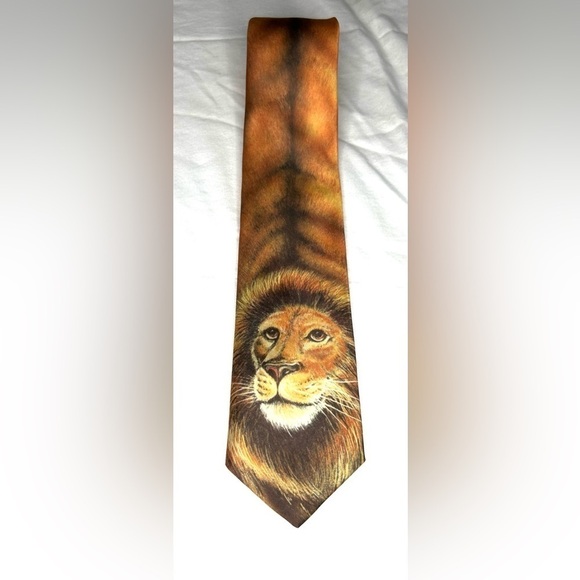 Tie One On Vintage 80's Golden Lion Men’s Neck Tie Lions Head and Fur Pattern OS - Picture 7 of 7
